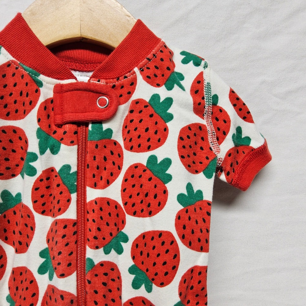 Hanna Andersson Romper Kids 6-12 Months White Red Strawberry Organic Cotton Zip